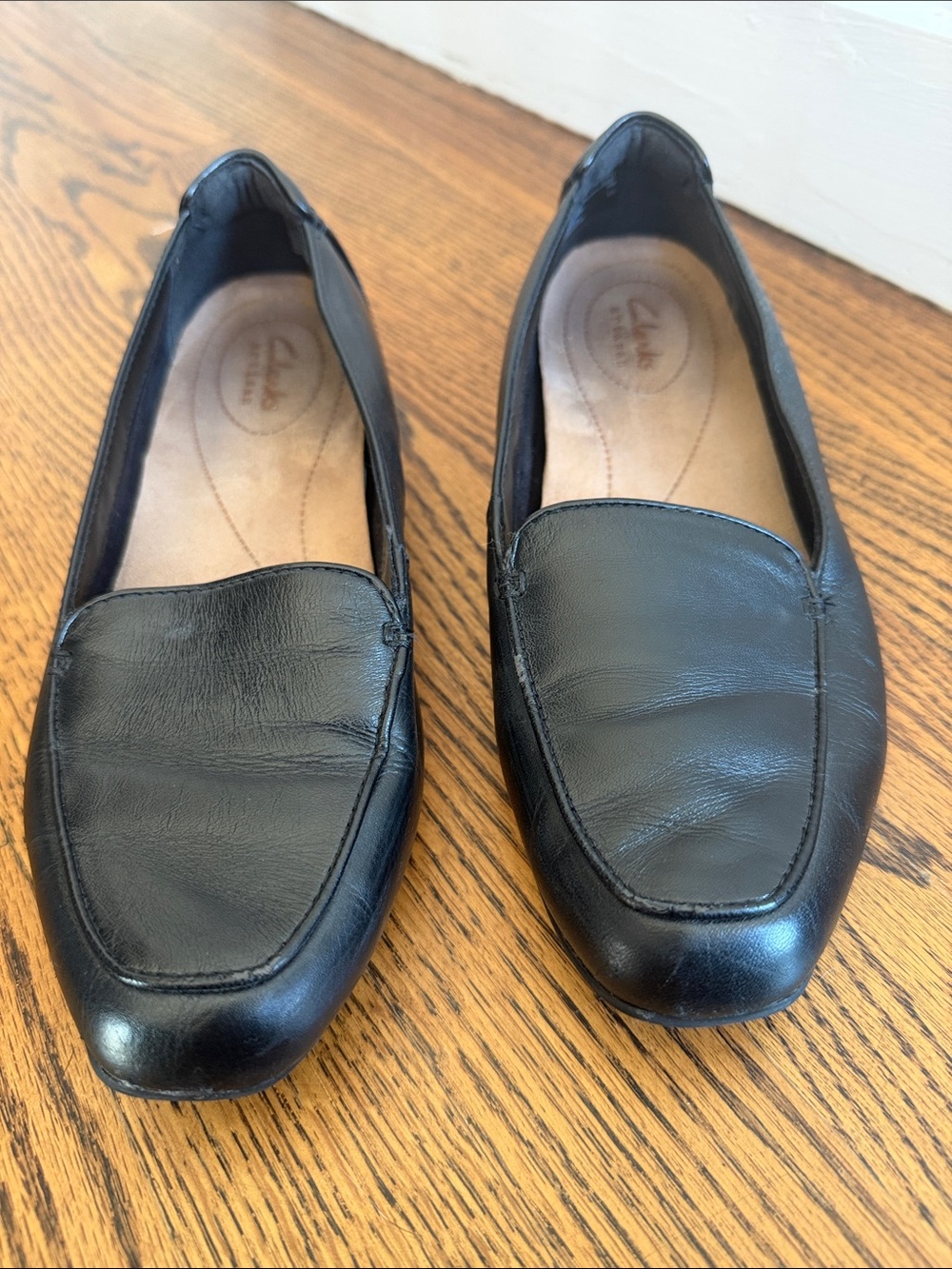 Clarks Black Leather Women's Slip-On Loafers
